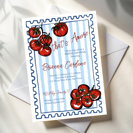 Invitation That's amore tomato blue Italian bridal shower