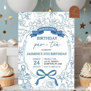 Invitation Thé à gogo bleu poussiéreux d'anniversaire de chin
