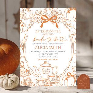 Invitation Thé à la citrouille automnale vintage orange bow t