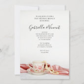 Invitation Thé à la Coupe Rose Florale et Perles Après-Mariag (Devant)
