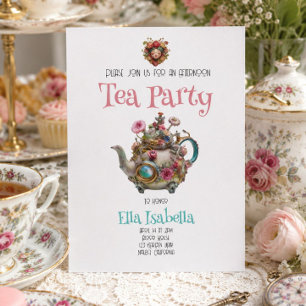 Invitation Thé à la crème de fleurs fantaisiste vintage