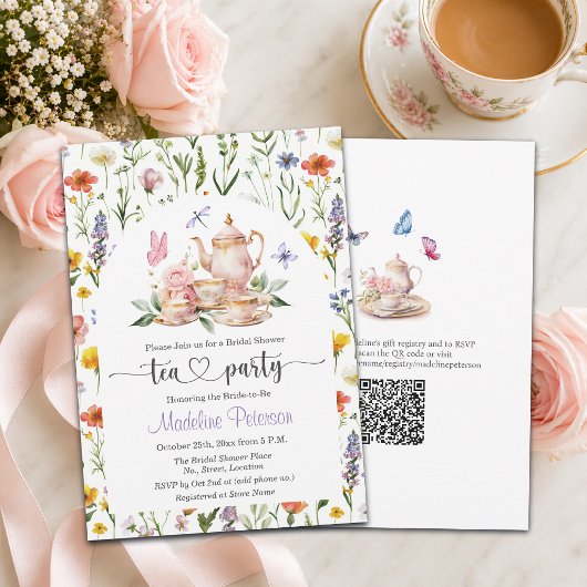 Invitation Thé à la fête de mariage avec code QR Fleurs sauva
