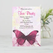 Invitation Thé à la fête papillon aquarelle violette (Debout devant)