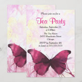 Invitation Thé à la fête papillon aquarelle violette (Devant / Derrière)