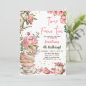 Invitation Thé à la fête rose Temps quatre anniversaire de th (Debout devant)