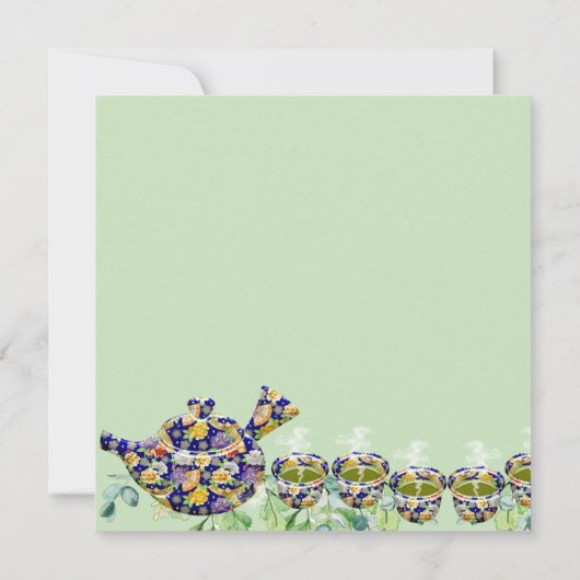 Invitation Thé à la Fleur Bleue Théière Fête de Baby Shower A (Dos)