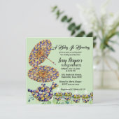 Invitation Thé à la Fleur Bleue Théière Fête de Naissance Apr (Debout devant)