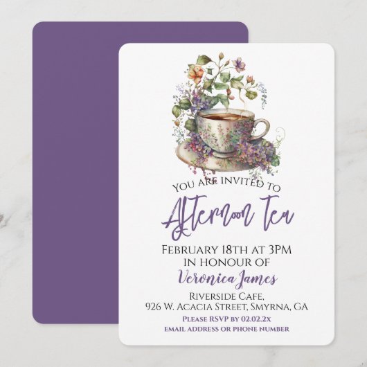 Invitation Thé à la Florale Après-Midi (Devant / Derrière)