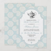 Invitation Thé à la haute victorienne bleue (Devant / Derrière)