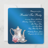 Invitation Thé à la mariée bleu élégant (Dos)