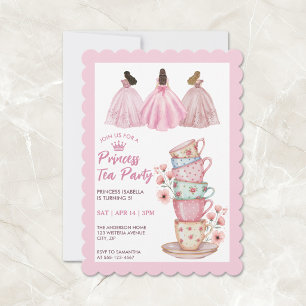 Invitation Thé à la Princesse Rose Fantaisiste Aquarelle