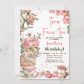 Invitation Thé à la rose fête temps quatre anniversaire de th (Devant)