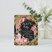 Invitation Thé à la rose noir et or (Debout devant)