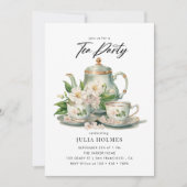 Invitation Thé à la tasse de thé floral aquarelle (Devant)