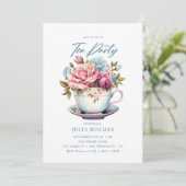 Invitation Thé à la tasse de thé floral aquarelle (Debout devant)