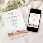 Invitation Thé à la tasse fleuri rose et perles après-mariage