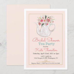 Invitation Thé à la théière florale pour la mariée