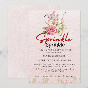 Invitation Thé à l'eau Baby Sprinkle Rose en aquarelle