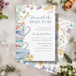 Invitation Thé aquarelle avec la mariée Wildflower