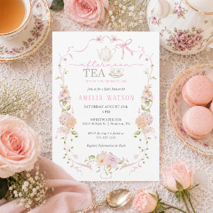 Invitation Thé au cadre floral pour la Baby Shower de la futu
