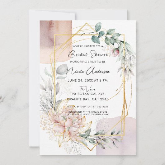 Invitation The Aureate Frame Mauve Floral Greenery Bridal  (Devant)