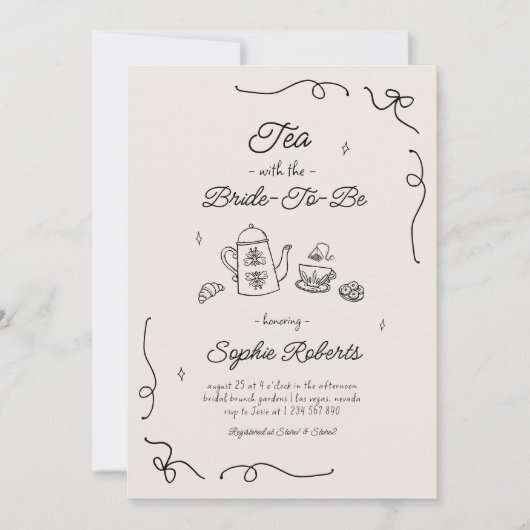 Invitation Thé avec la future mariée Douche de mariage dessin (Devant)
