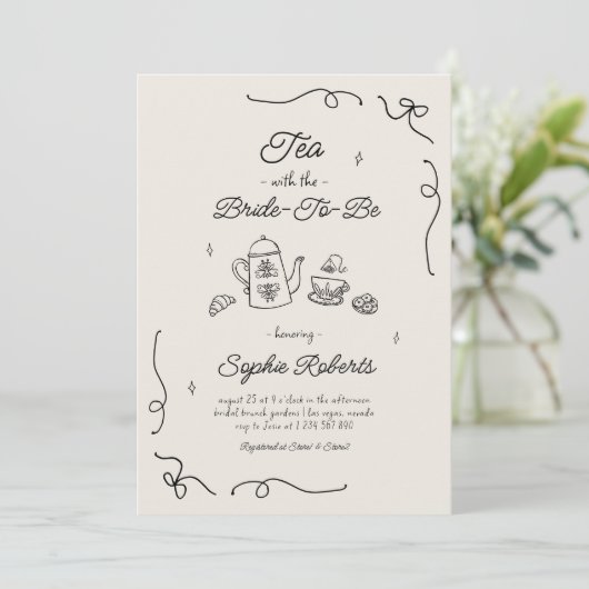 Invitation Thé avec la future mariée Shower Mariage dessiné à (Debout devant)