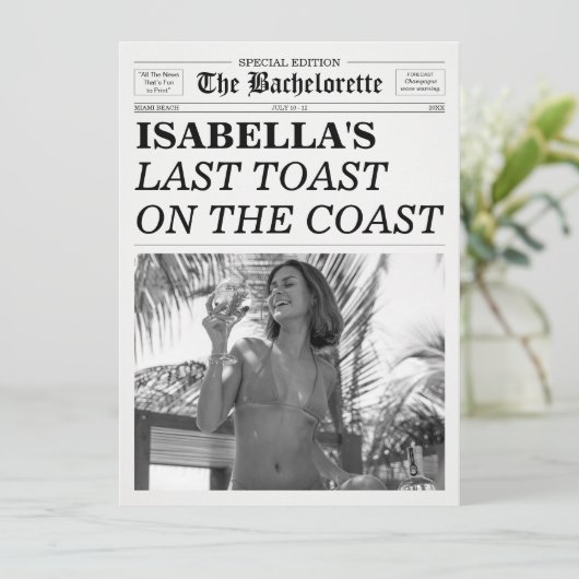 Invitation The Bachelorette Newspaper Last Toast On The Coast (Debout devant)