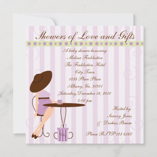 Invitation Thé bébé en pourpre (Devant)