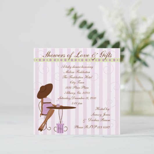 Invitation Thé bébé en pourpre (Debout devant)