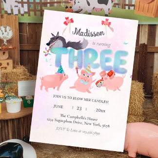 Invitation the big bad wolf and three little pigs