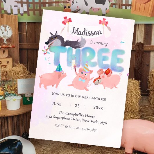 Invitation the big bad wolf and three little pigs