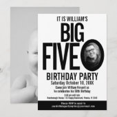 Invitation The Big Five 0 50th Birthday photo noir blanc (Devant / Derrière)