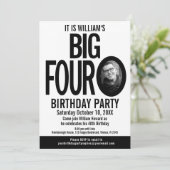 Invitation The Big Four 0 40th Birthday photo noir blanc (Debout devant)
