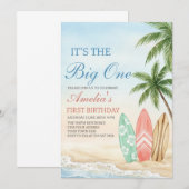 Invitation The Big One Beach Surf 1st Birthday (Devant / Derrière)