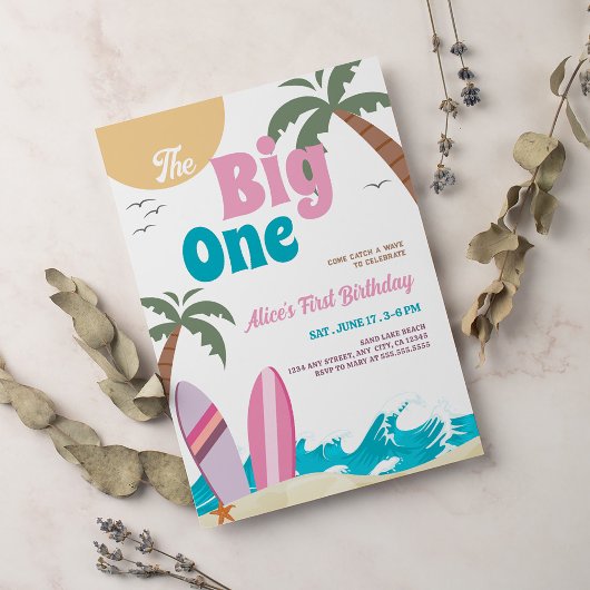 Invitation The Big One Modern Surf 1st Birthday Party