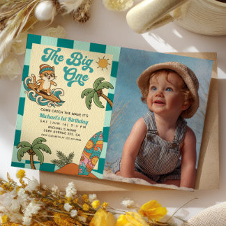 Invitation The Big One Surfer Retro 1er Anniversaire Photo