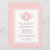 Invitation Thé blanc chic de baby shower de théière du rose | (Devant / Derrière)