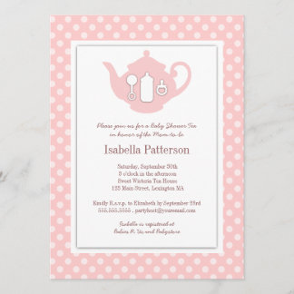 Invitation Thé blanc chic de baby shower de théière du rose |