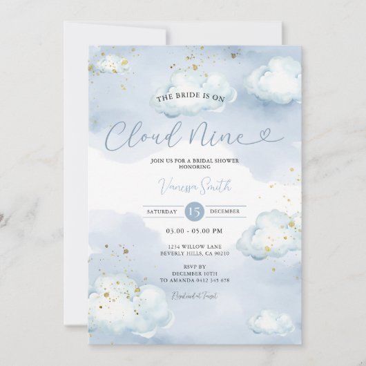 Invitation The Bride is Cloud Nine Bridal Shower Gold Glitter (Devant)
