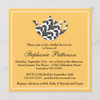 Invitation Thé chic de Fête de la mariée de damassé de noir