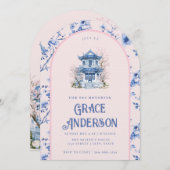 Invitation thé chinois rose et bleu (Devant / Derrière)