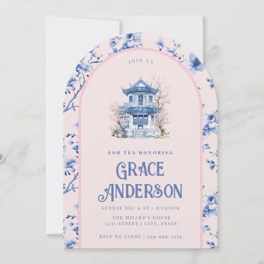 Invitation thé chinois rose et bleu (Devant)