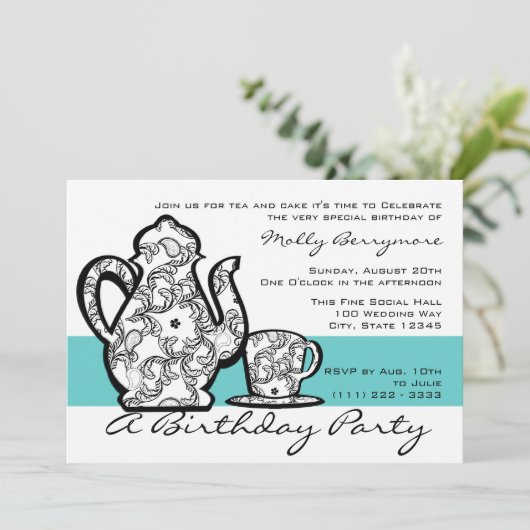 Invitation Thé d'anniversaire avec une couleur variable (Debout devant)