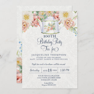 Invitation Thé d'anniversaire Dusty Pink Elegant Floral Art T