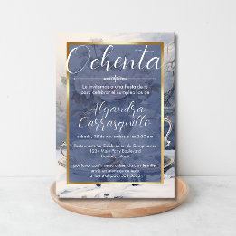 Invitation Thé dansant bleu doré espagnol 80e anniversaire