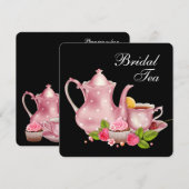 Invitation Thé dansant de mariage rose et noir (Devant / Derrière)