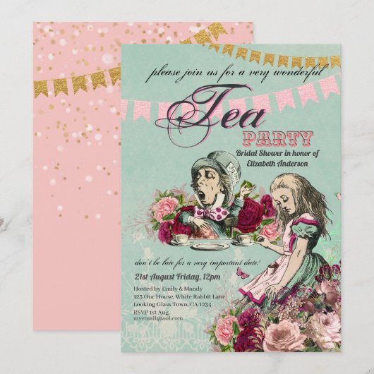 Invitation Thé dansant de mariage sur le thème de l'alice au  (Devant / Derrière)