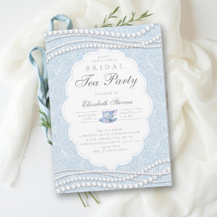 Invitation Thé dansant élégant dentelle perles bleu Baby Show