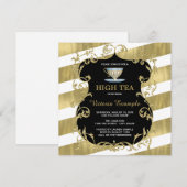 Invitation Thé dansant élégant noir et or (Devant / Derrière)